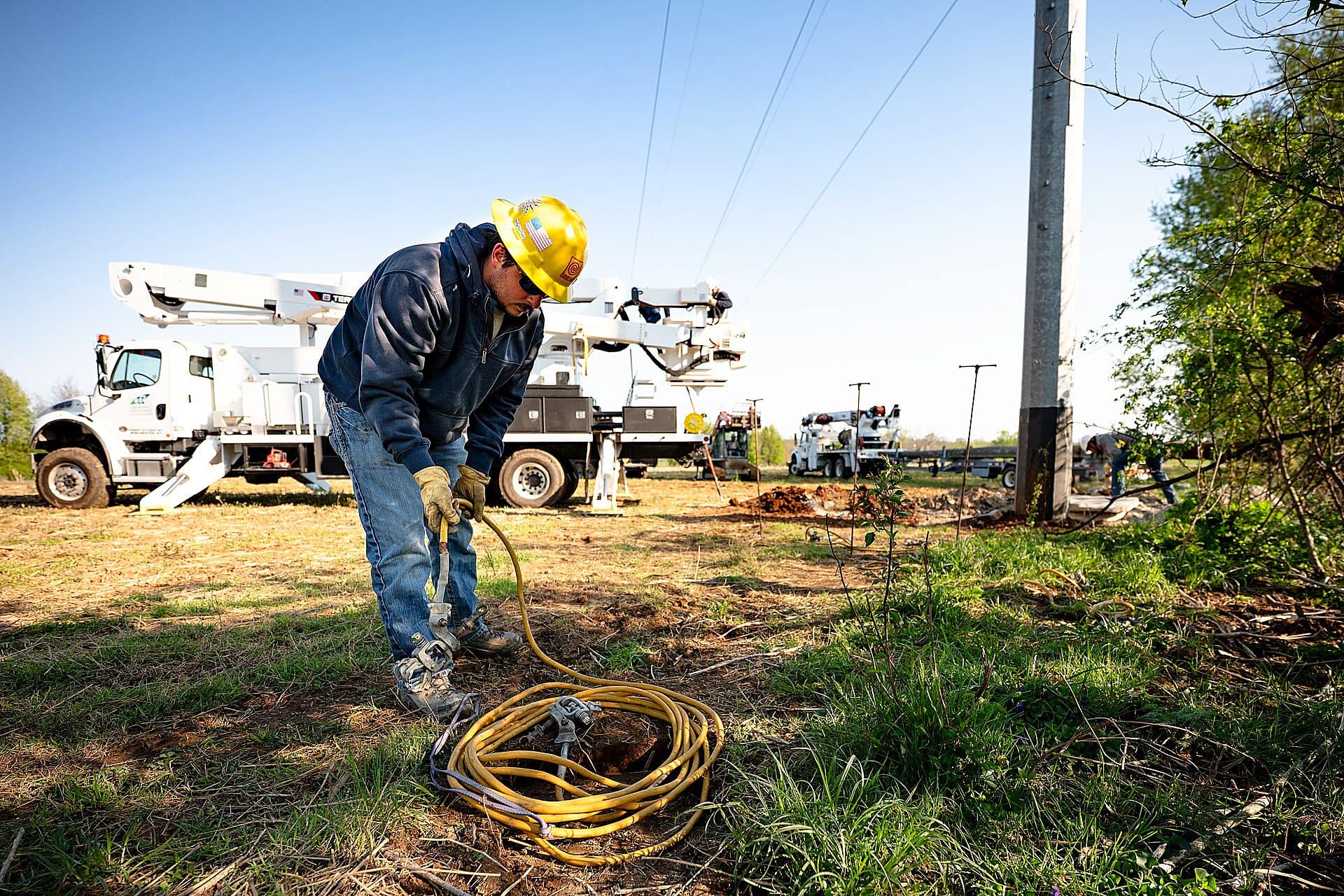 Line crews working on power lines for the East Kentucky Power Cooperative, a rural electric cooperative